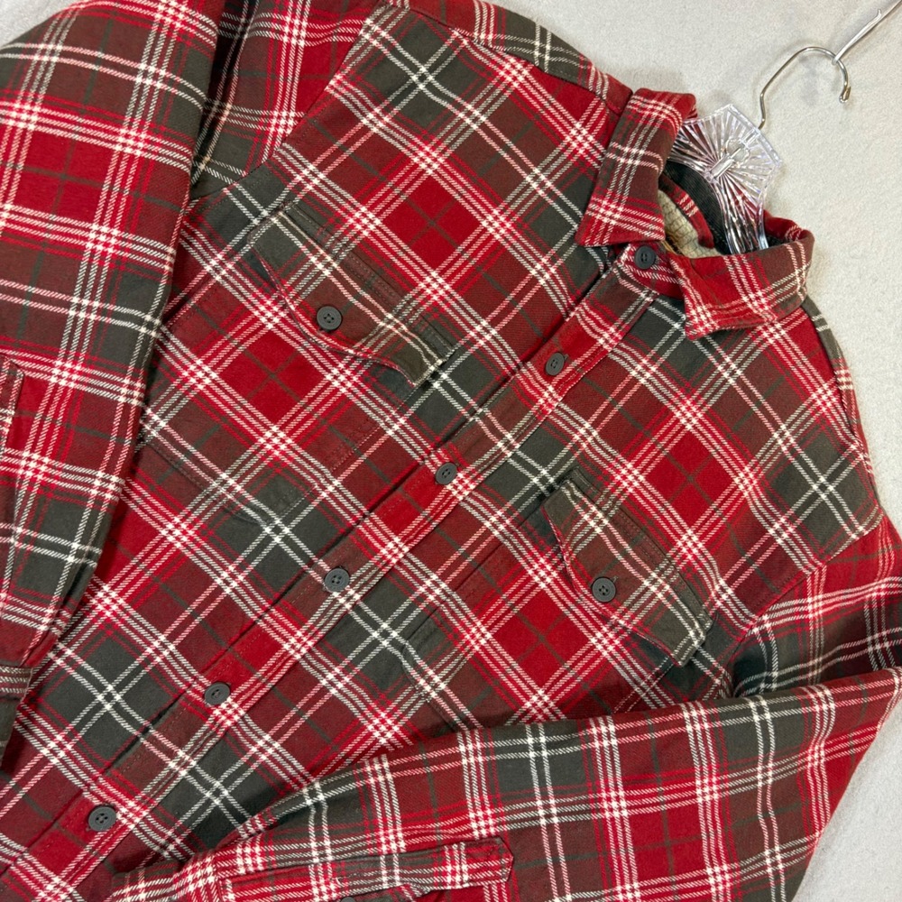 Red Head Brand Co. Shirt Jacket Mens L Plaid Red Fleece Lined Button EUC